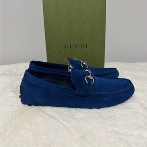 Gucci Men's Navy Suede Horsebit Drivers